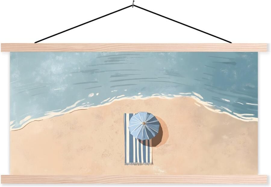 TextilePosters Posterhanger incl. Poster 150x75 cm Schoolplaat Strandlaken Strepen Parasol Strand Textielposter Blanke latten