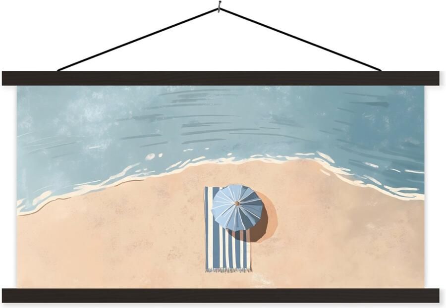 TextilePosters Posterhanger incl. Poster 150x75 cm Schoolplaat Strandlaken Strepen Parasol Strand Textielposter Zwarte latten