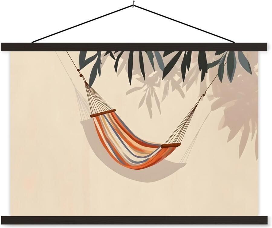 TextilePosters Posterhanger incl. Poster 60x40 cm Schoolplaat Hangmat Kleurrijk Bladeren Schaduw Textielposter Zwarte latten