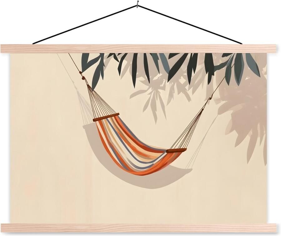 TextilePosters Posterhanger incl. Poster 60x40 cm Schoolplaat Hangmat Kleurrijk Bladeren Schaduw Textielposter Blanke latten