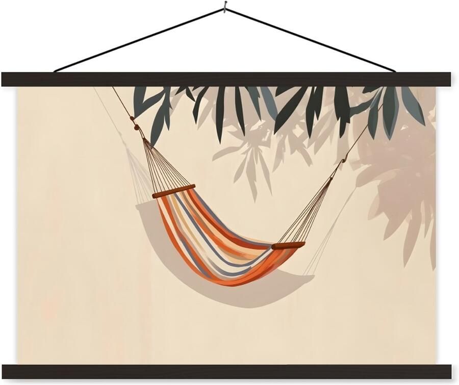 TextilePosters Posterhanger incl. Poster 90x60 cm Schoolplaat Hangmat Kleurrijk Bladeren Schaduw Textielposter Zwarte latten