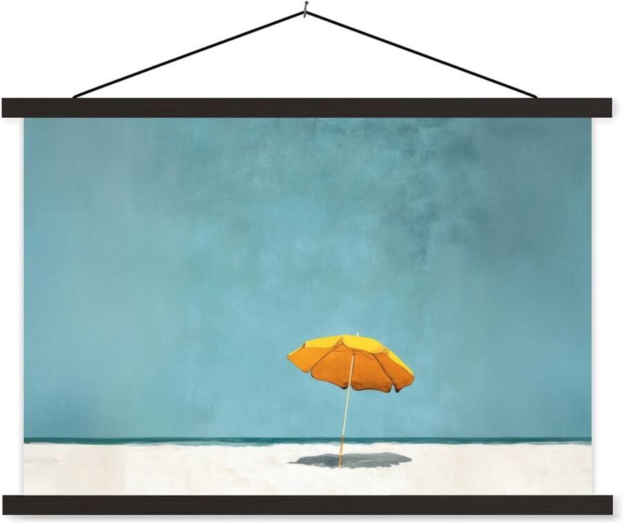 TextilePosters Posterhanger incl. Poster 60x40 cm Schoolplaat Parasol Geel Strand Zee Textielposter Zwarte latten