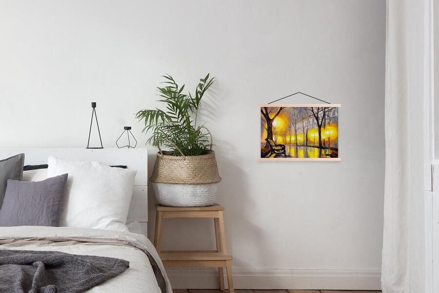 TextilePosters Posterhanger incl. Poster 60x40 cm Schoolplaat Schilderij Bank Water Licht Olieverf Textielposter Blanke latten - Foto 2