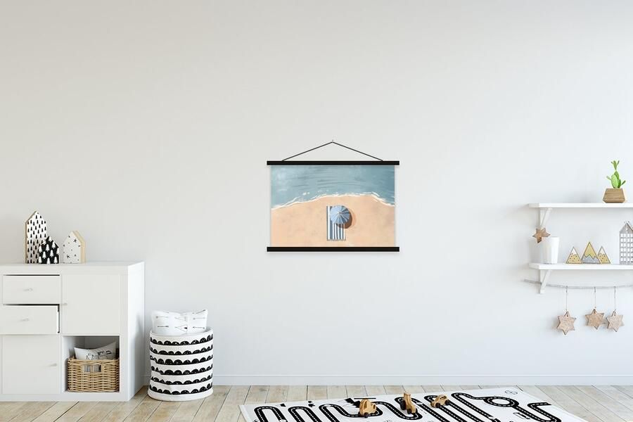 TextilePosters Posterhanger incl. Poster 60x40 cm Schoolplaat Strandlaken Strepen Parasol Strand Textielposter Zwarte latten - Foto 2