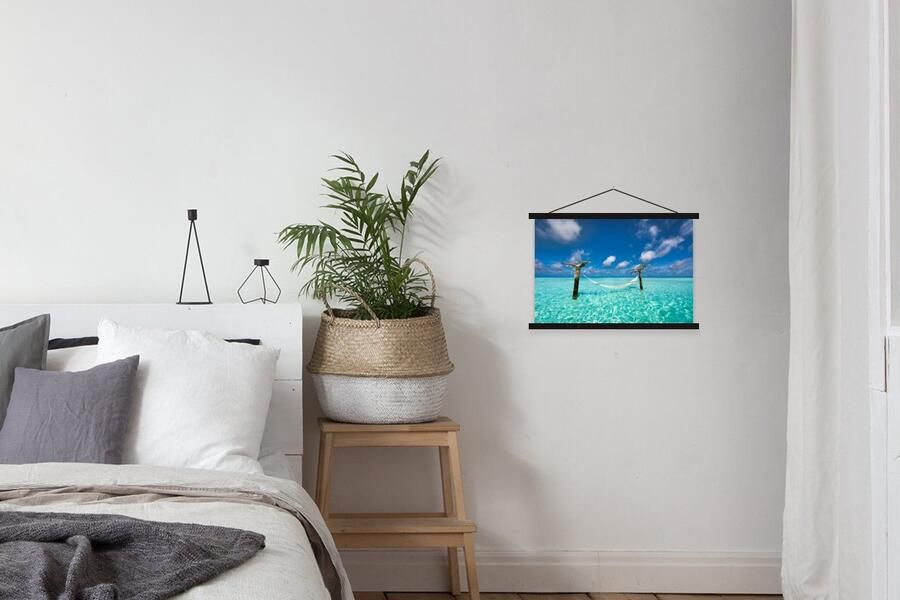 TextilePosters Posterhanger incl. Poster 60x40 cm Schoolplaat Zee Hangmat Lucht Textielposter Zwarte latten - Foto 2