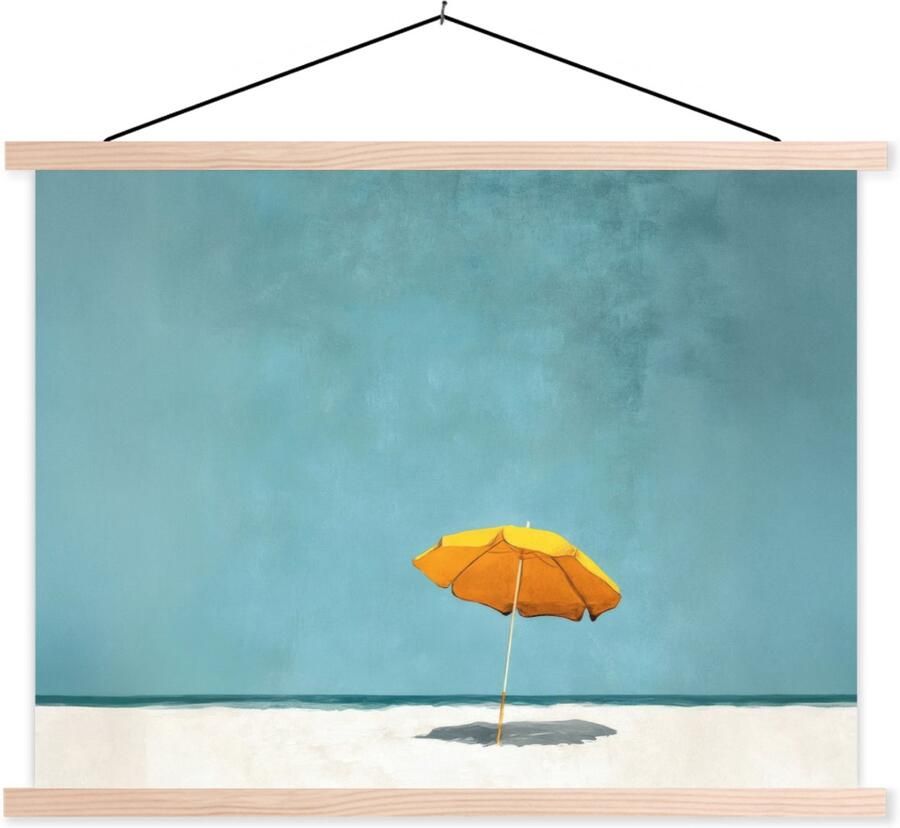 TextilePosters Posterhanger incl. Poster 120x90 cm Schoolplaat Parasol Geel Strand Zee Textielposter Blanke latten