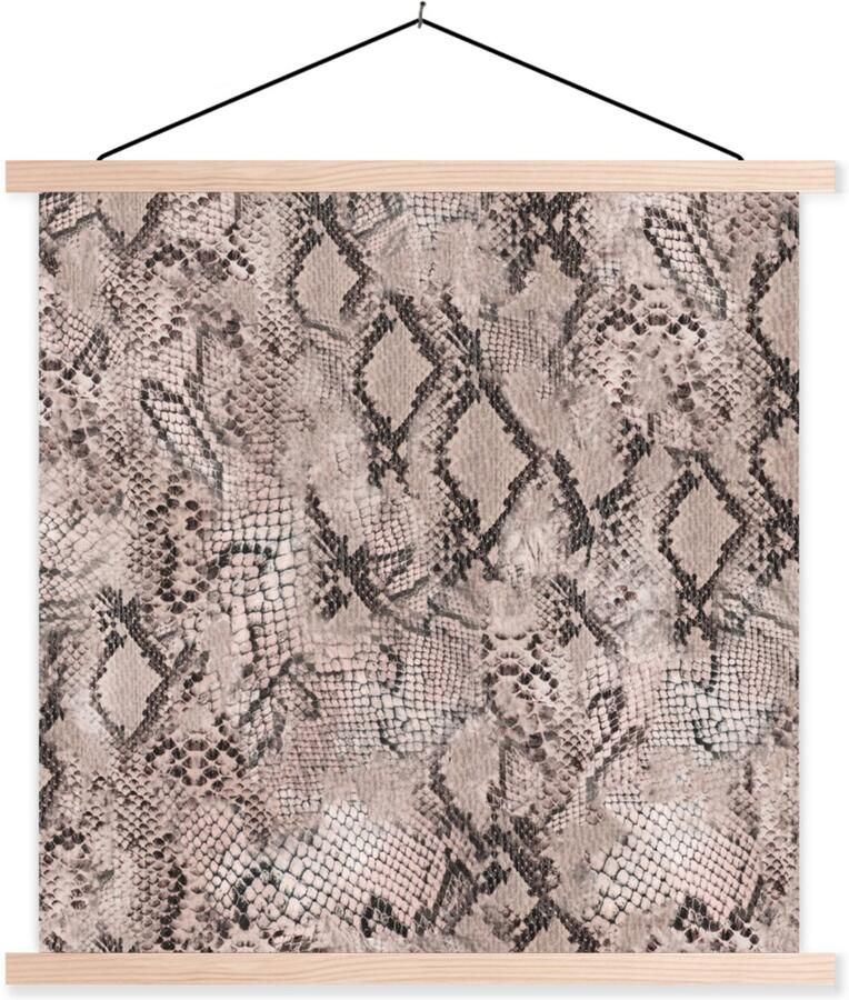 TextilePosters Posterhanger incl. Poster 120x120 cm Schoolplaat Dierenhuid Slang Schubben Grijs Textielposter Blanke latten