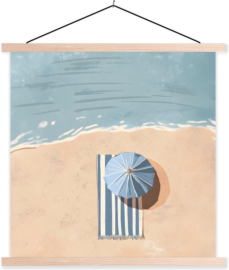 TextilePosters Posterhanger incl. Poster 60x60 cm Schoolplaat Strandlaken Strepen Parasol Strand Textielposter Blanke latten