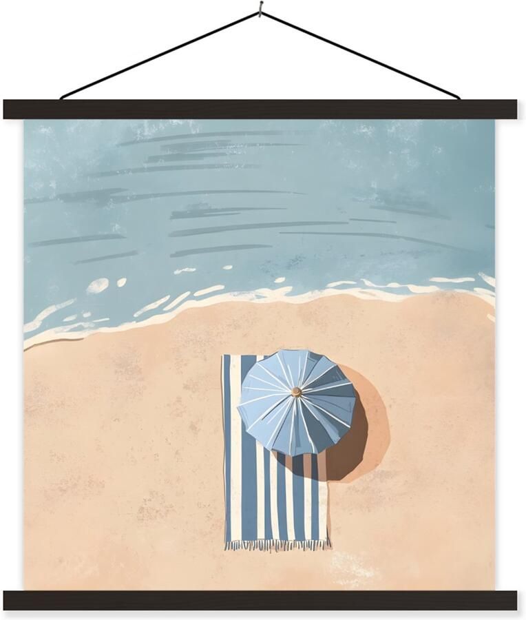TextilePosters Posterhanger incl. Poster 60x60 cm Schoolplaat Strandlaken Strepen Parasol Strand Textielposter Zwarte latten