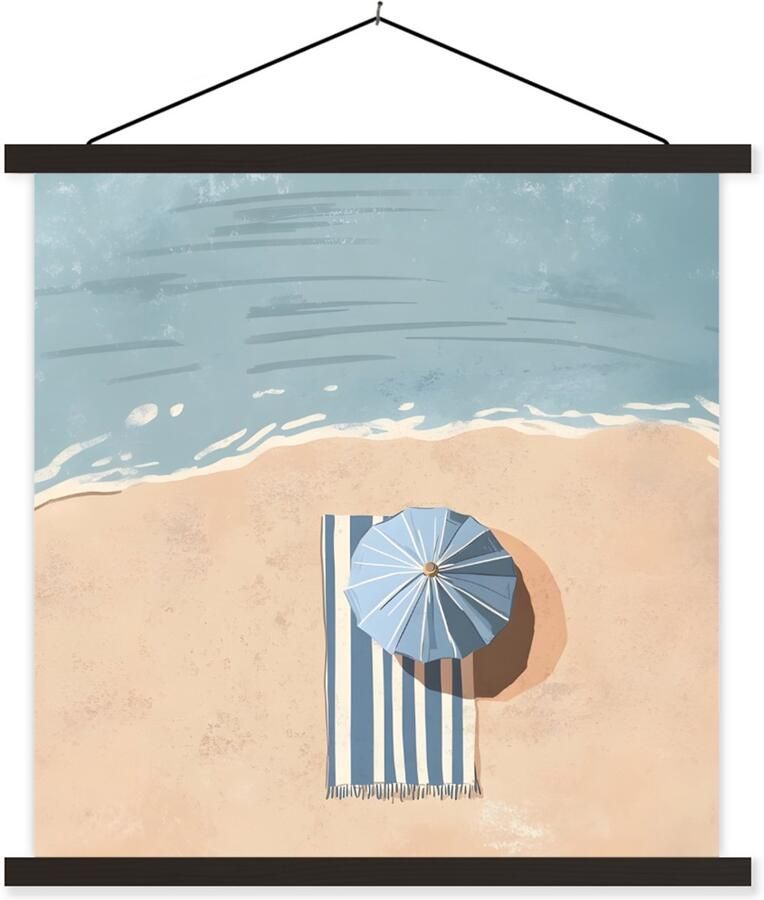 TextilePosters Posterhanger incl. Poster 120x120 cm Schoolplaat Strandlaken Strepen Parasol Strand Textielposter Zwarte latten