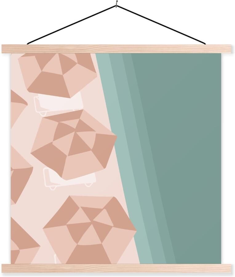 TextilePosters Posterhanger incl. Poster 120x120 cm Schoolplaat Zomer Strandparasols Zee Textielposter Blanke latten