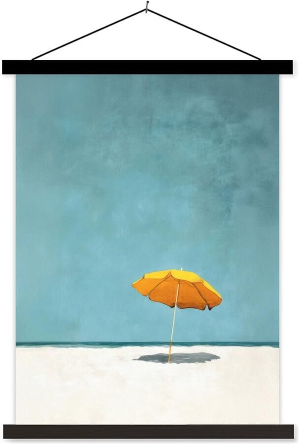 TextilePosters Posterhanger incl. Poster 60x80 cm Schoolplaat Parasol Geel Strand Zee Textielposter Zwarte latten