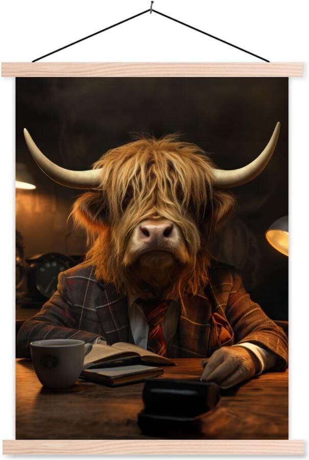 TextilePosters Posterhanger incl. Poster 120x160 cm Schoolplaat Schotse hooglander Dier Pak Bureau Textielposter Blanke latten
