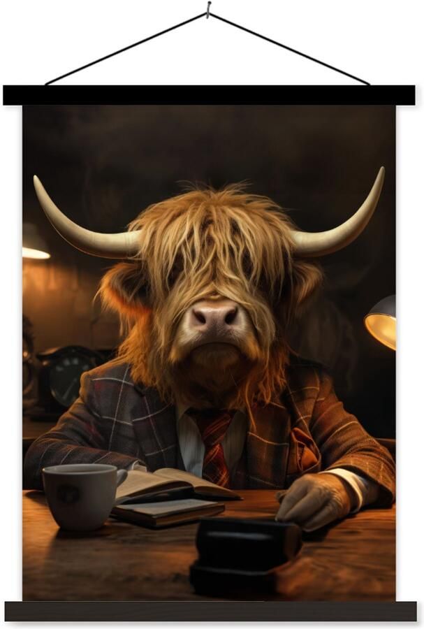 TextilePosters Posterhanger incl. Poster 40x53 cm Schoolplaat Schotse hooglander Dier Pak Bureau Textielposter Zwarte latten