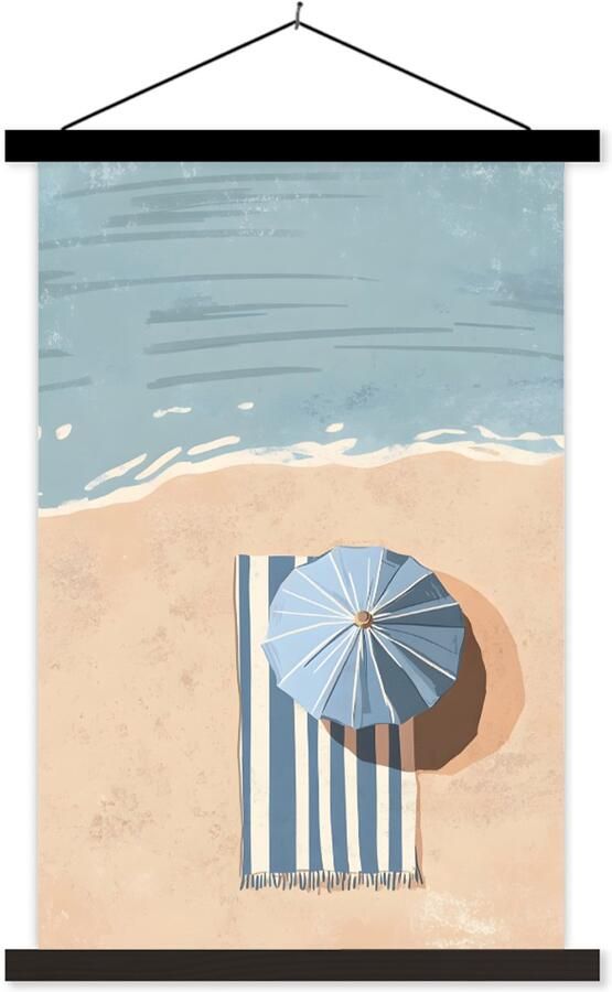 TextilePosters Posterhanger incl. Poster 120x180 cm Schoolplaat Strandlaken Strepen Parasol Strand Textielposter Zwarte latten