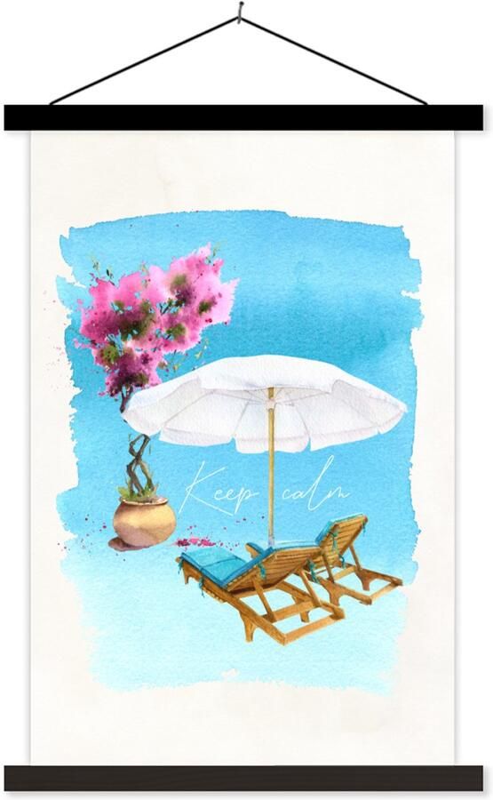 TextilePosters Posterhanger incl. Poster 120x180 cm Schoolplaat Strandstoel Bloemen Parasol Tekening Textielposter Zwarte latten