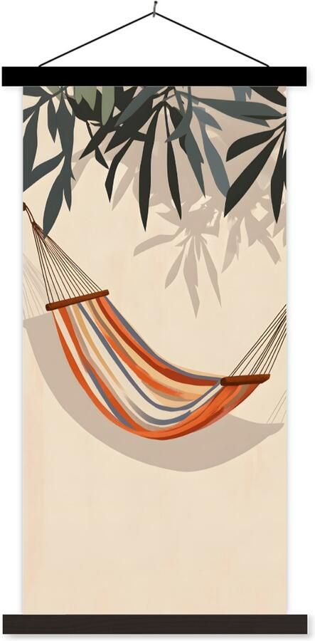 TextilePosters Posterhanger incl. Poster 40x80 cm Schoolplaat Hangmat Kleurrijk Bladeren Schaduw Textielposter Zwarte latten