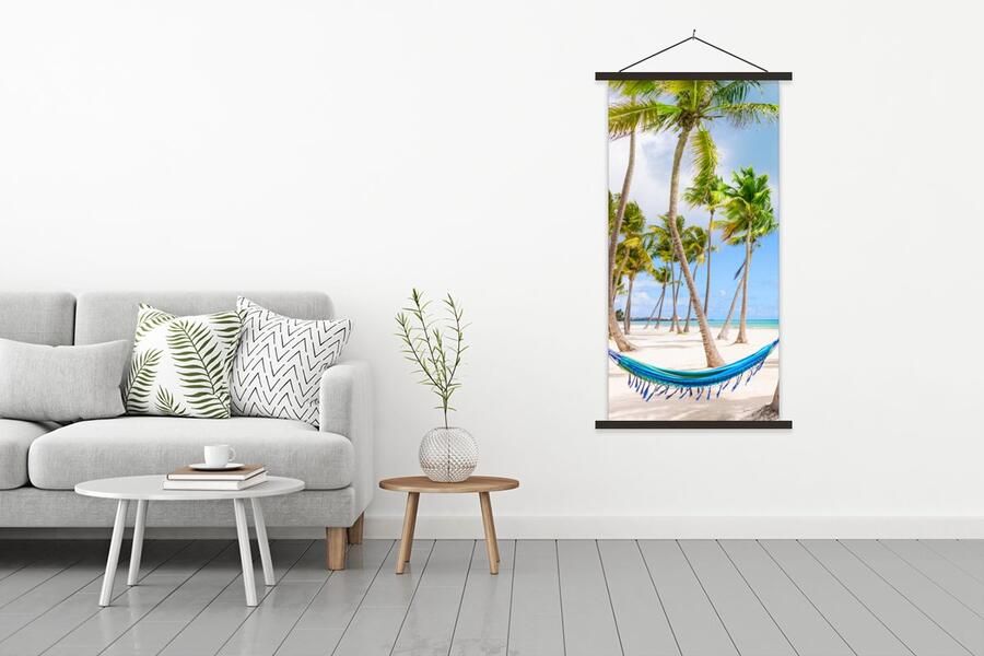 TextilePosters Posterhanger incl. Poster 90x180 cm Schoolplaat Hangmat Strand Palmbomen Textielposter Zwarte latten - Foto 2