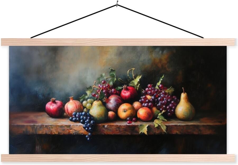 TextilePosters Posterhanger incl. Poster 120x60 cm Schoolplaat Rustiek Stilleven Fruit Textielposter Blanke latten