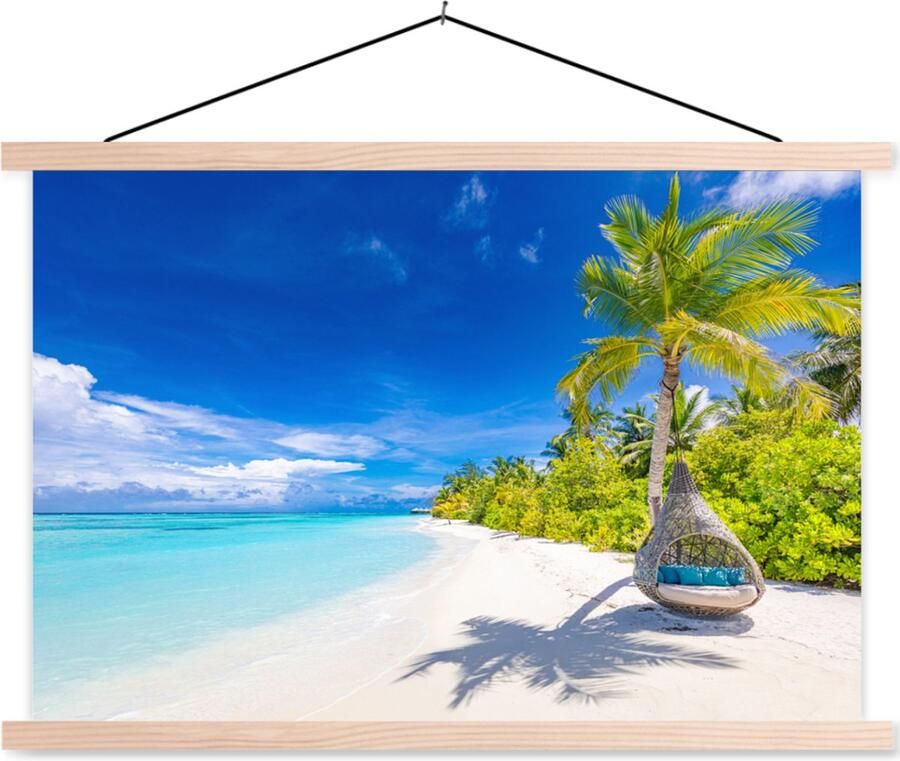 TextilePosters Posterhanger incl. Poster 90x60 cm Schoolplaat Strand Palm Hangstoel Textielposter Blanke latten