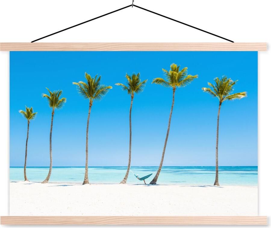 TextilePosters Posterhanger incl. Poster 90x60 cm Schoolplaat Zee Palmbomen Hangmat Textielposter Blanke latten