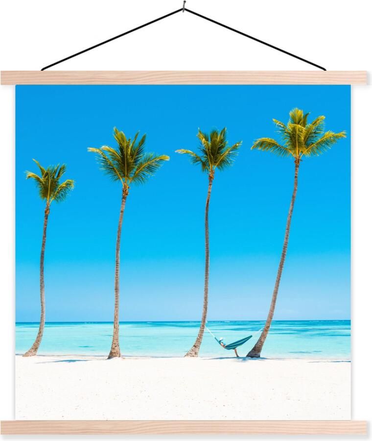 TextilePosters Posterhanger incl. Poster 90x90 cm Schoolplaat Zee Palmbomen Hangmat Textielposter Blanke latten