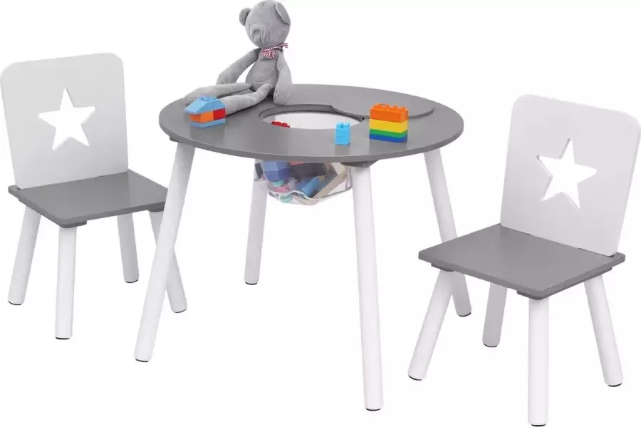 THA Kinderbureau Wit Grijs Met 2 Stoeltjes Bureau voor Kinderen Tekentafel Knutseltafel