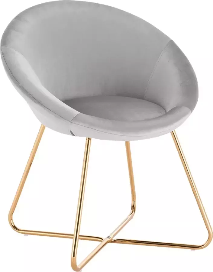THA Luxe Stoel Velvet Fauteuil Stoel Luxe Eetkamerstoel Stof Lounge Stoel Gouden Poten Licht Grijs