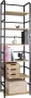 THA Manzibo Keukenrek Vintage Keukenkast Opbergkast 4 Planken Lagen Boekenkast Wandkast Bruin Zwart Hout Metaal - Thumbnail 2