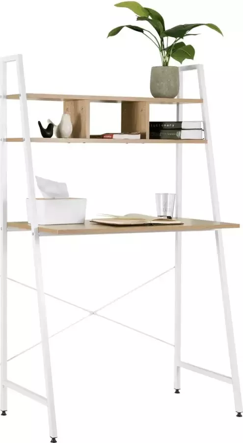 THA Modern Bureau Laptop Tafel Vintage Industrieel Bureau Wit Bruin Hout Metaal