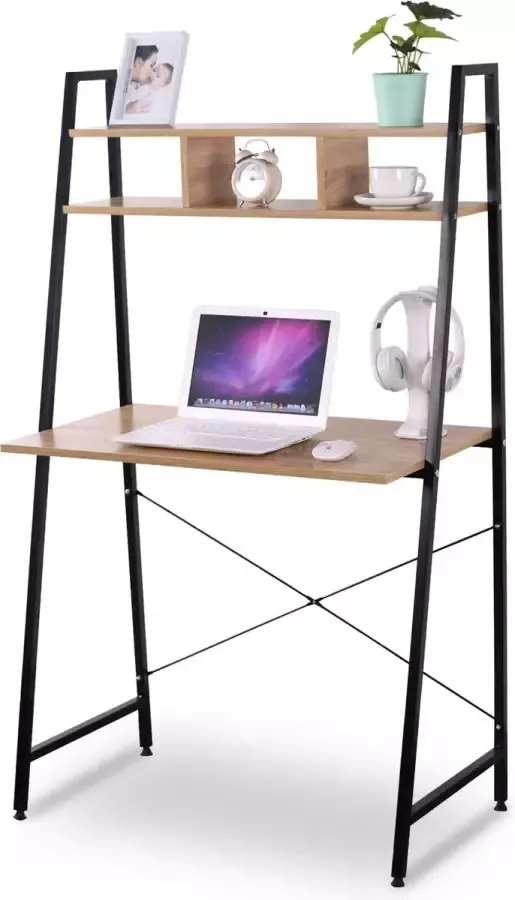 THA Modern Bureau Laptop Tafel Vintage Industrieel Bureau Zwart Bruin Hout Metaal