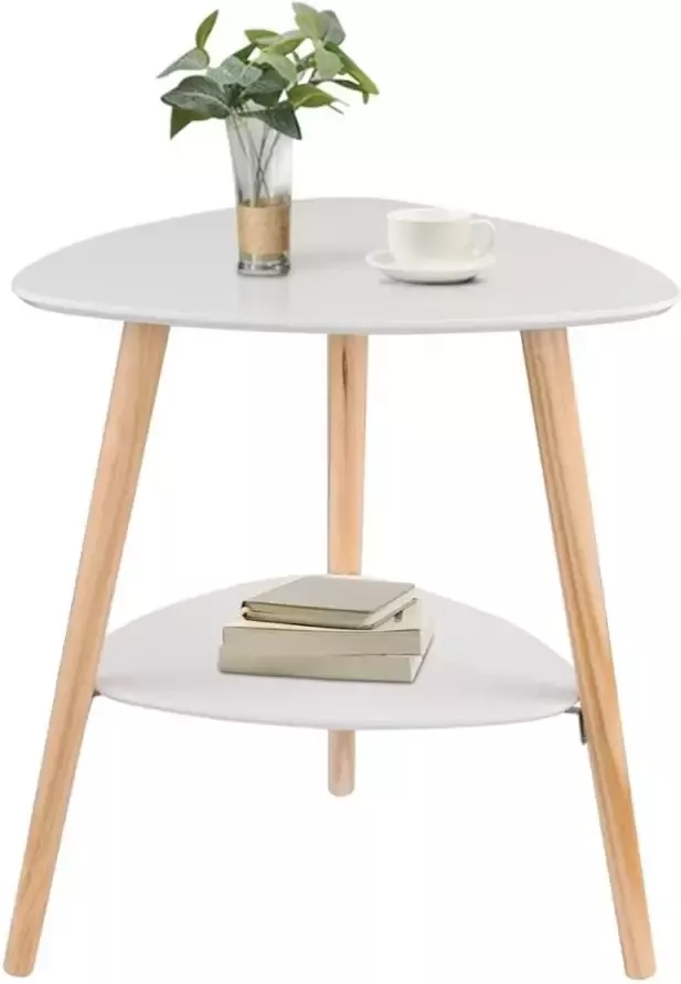 THA Salontafel Bijzettafel Bank Tafeltje Koffietafel Ronde Tafel Hout Wit