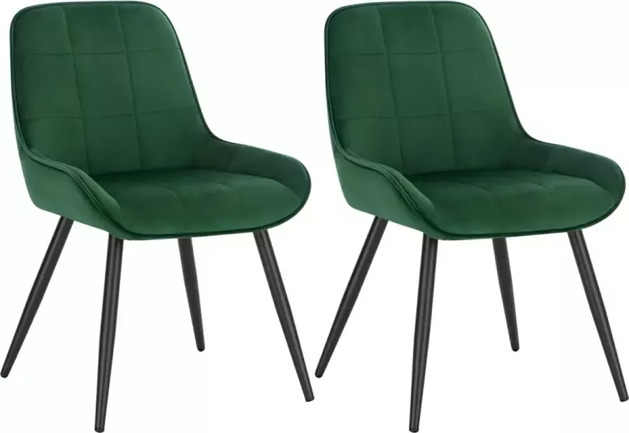THA Set van 2 Stoelen Luxe Eetkamerstoel Eetkamerstoelen 2 stoelen Voor keuken of huiskamer Moderne look Geruit Velvet Donker Groen