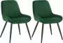 THA Set van 2 Stoelen Luxe Eetkamerstoel Eetkamerstoelen 2 stoelen Voor keuken of huiskamer Moderne look Geruit Velvet Donker Groen - Thumbnail 1