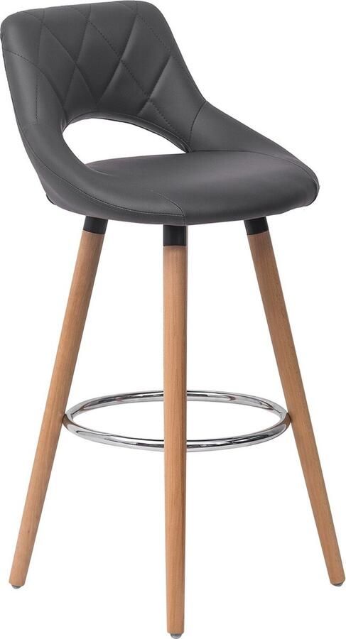 THA Barkrukken 1 Stuk Kunstleer Barkruk Luxe Barkrukken Met Rugleuning Barkruk Hoge Bar Krukken Grijs Hout