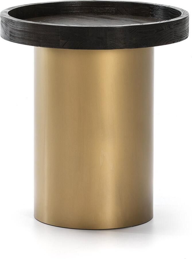 Thai Natura Bijzettafel Gouden Donkerbruin Hout Metaal Ijzer Elmhout 50 x 50 x 55 cm