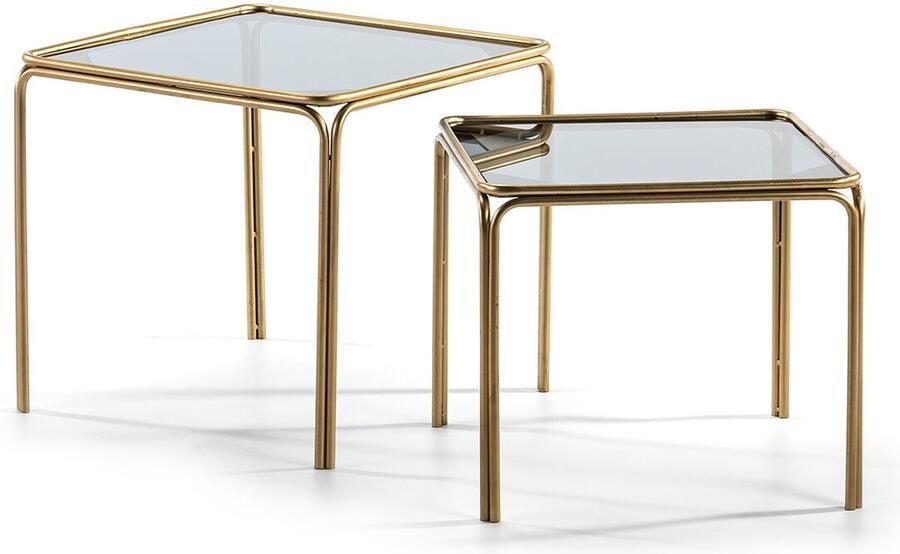 Thai Natura Bijzettafel Gouden Metaal Kristal Ijzer 51 x 47 x 51 cm 2 Onderdelen