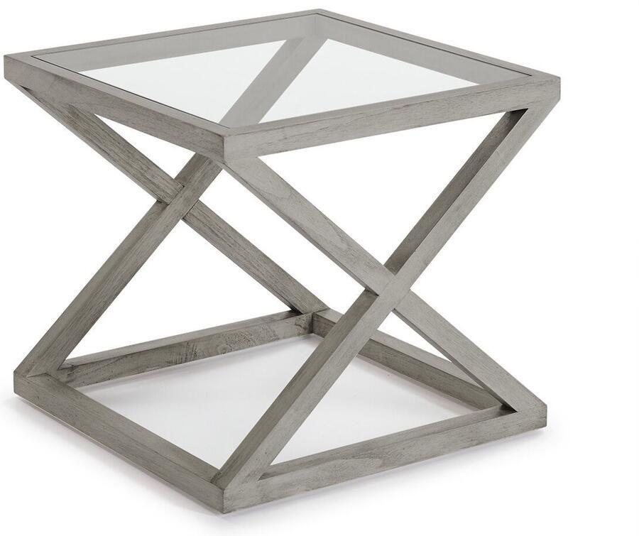 Thai Natura Bijzettafel Grijs Hout Kristal 60 x 60 x 55 cm 60 x 55 x 60 cm
