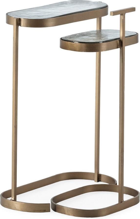 Thai Natura Bijzettafel Transparant Gouden Metaal Glas Kristal Ijzer 40 x 57 x 17 cm 2 Onderdelen