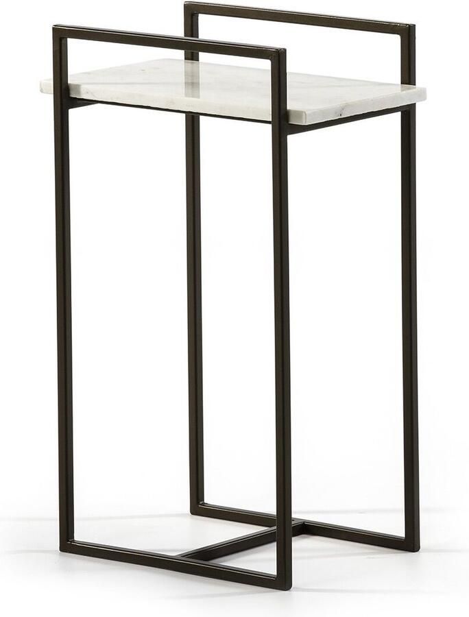 Thai Natura Bijzettafel Wit Donkerbruin Metaal Marmer 36 x 56 x 23 cm