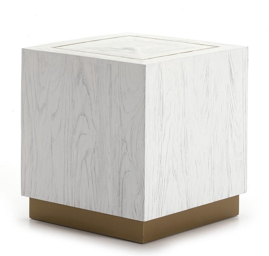 Thai Natura Bijzettafel Wit Gouden Hout Metaal Elmhout 55 x 55 x 60 cm