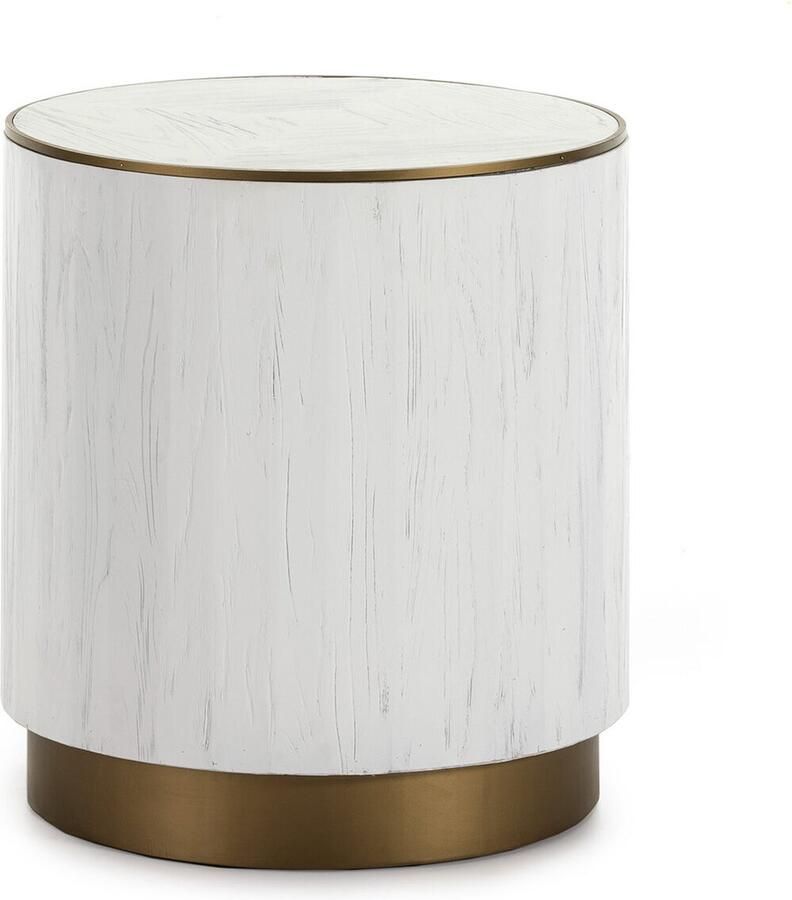 Thai Natura Bijzettafel Wit Gouden Hout Metaal Ijzer Elmhout Populierenhout 50 x 50 x 55 cm