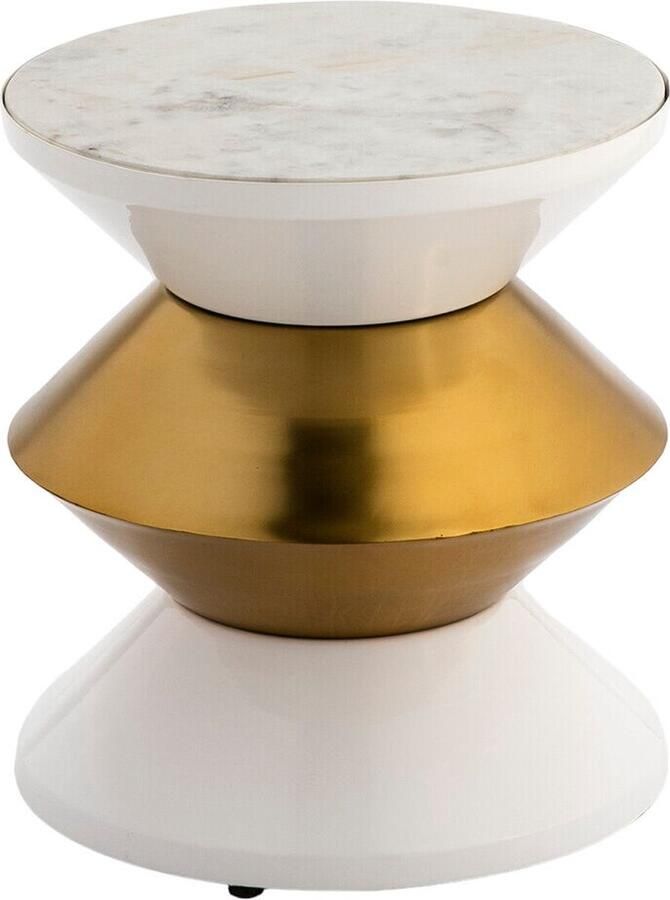Thai Natura Bijzettafel Wit Gouden Metaal Marmer Staal Ijzer 36 x 36 x 39 cm 36 x 39 x 36 cm