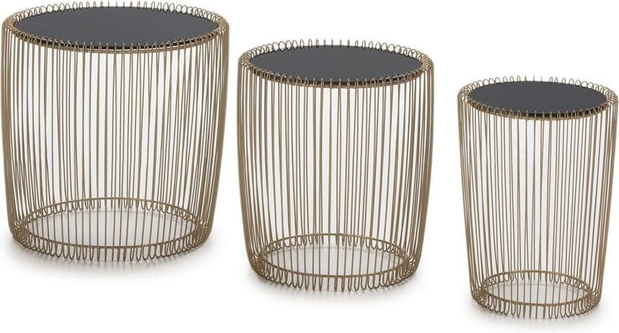 Thai Natura Bijzettafel Zwart Gouden Metaal Kristal Ijzer 45 x 45 x 45 cm 3 Onderdelen