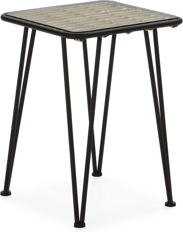 Thai Natura Bijzettafel Zwart Natuurlijk Metaal Kristal Ijzer Rotan 41 x 41 x 57 cm 41 x 57 x 41 cm