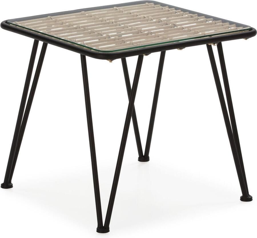 Thai Natura Bijzettafel Zwart Natuurlijk Metaal Kristal Ijzer Rotan 51 x 51 x 46 cm 51 x 46 x 51 cm