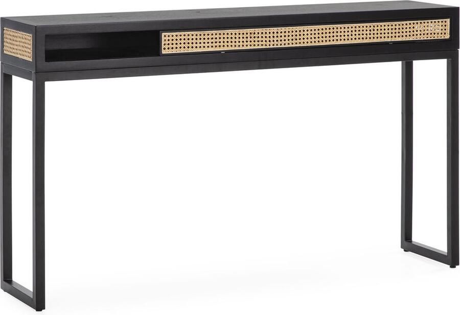Thai Natura Console Zwart Hout Metaal Ijzer Rotan Cederhout 142 x 30 x 84 cm