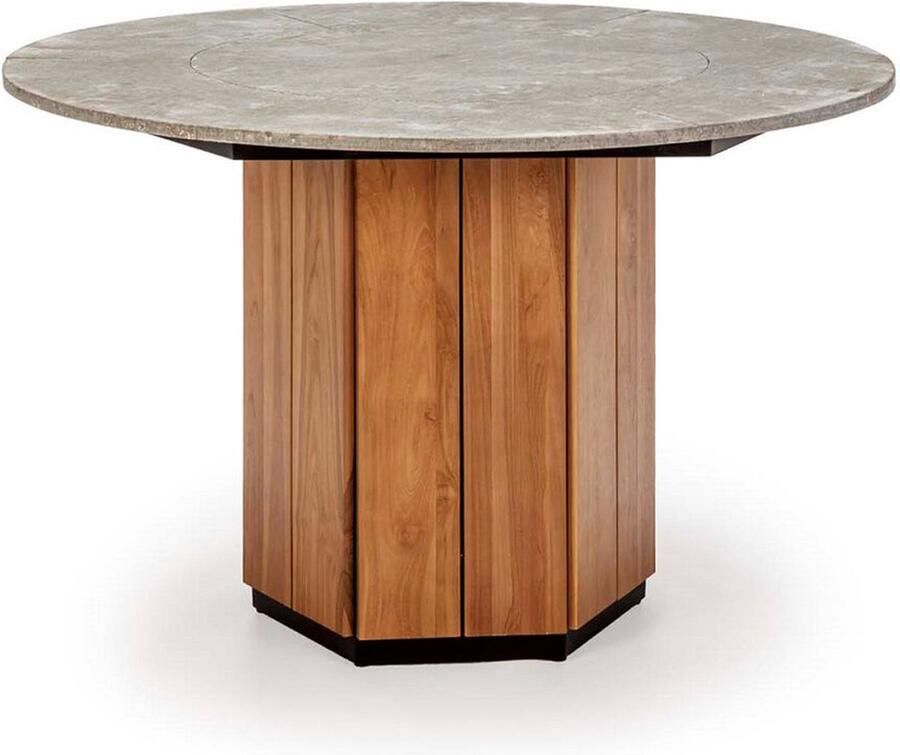 Thai Natura Eettafel Grijs Natuurlijk Steen Teakhout 120 x 77 x 120 cm