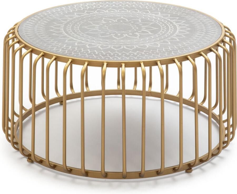 Thai Natura Hoofdtafel Grijs Gouden Metaal Hout MDF 77 x 77 x 39 cm 77 x 39 x 77 cm