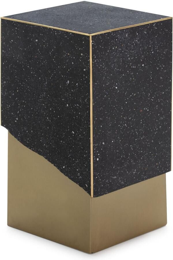 Thai Natura Kleine bijzettafel Zwart Gouden Metaal Terrazzo 35 x 62 x 34 cm